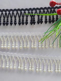 Frange faite main en perles de 90 cm de long et 4 cm de large, noire et blanche, pour abat-jour, robe ou à faire soi-même.