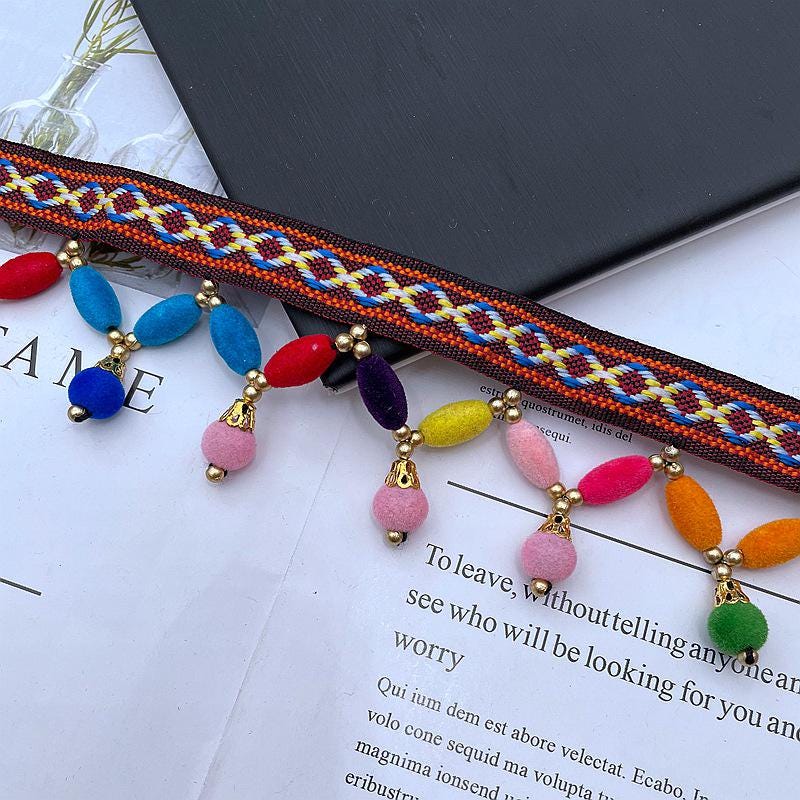 Bordure à pompons perlés faite à la main, bordure d'abat-jour colorée