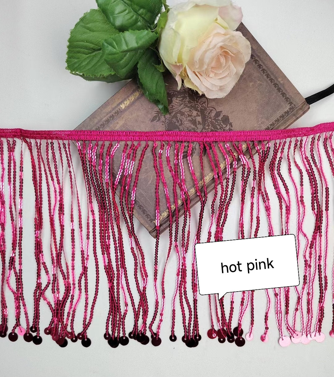 15 yards de franges de sequins argentés épais sans bande, de 18 cm de large, de différentes couleurs.