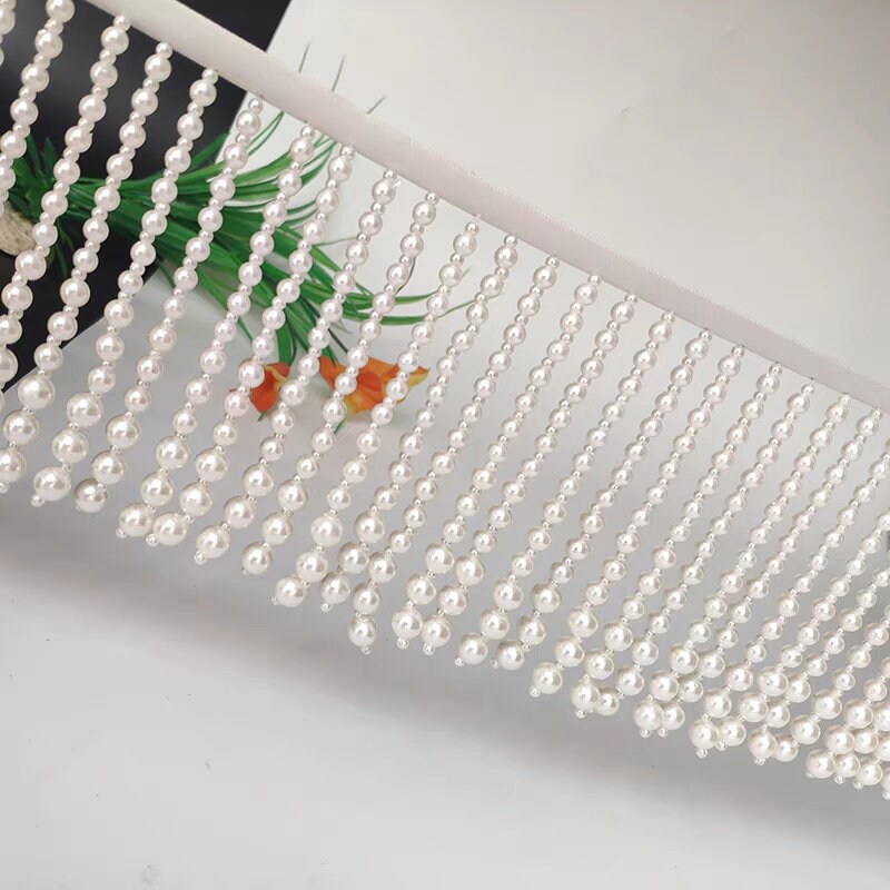 Handgemaakte kralenfranje van 90 cm lang en 10 cm breed met parels, verkrijgbaar in witte, roze, zwarte en gouden parels, geschikt als lampenkapfranje.