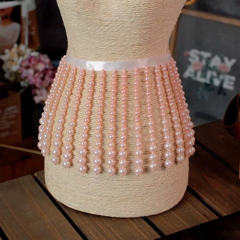 Handgemaakte kralenfranje van 90 cm lang en 10 cm breed met parels, verkrijgbaar in witte, roze, zwarte en gouden parels, geschikt als lampenkapfranje.