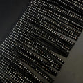 Frange en daim noir ornée de strass : garniture thermocollante, à coudre soi-même, 13 cm de large
