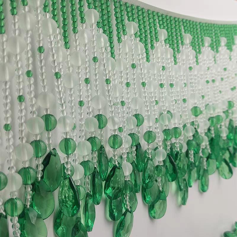 Franges en perles de cristal émeraude faites à la main : décoration pour abat-jour, 18 cm de large