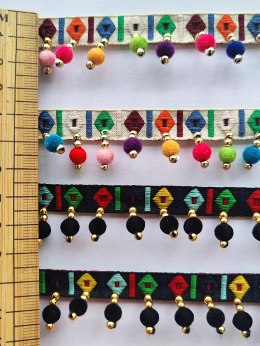 Handgemaakte fluwelen lantaarnfranje van 90 cm lang en 3 cm breed, kralenfranje voor lampenkap, knutselfranje voor kinderen.