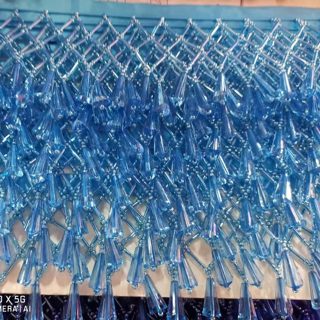 Frange perlée en filet de 6 cm de large, rose, turquoise, transparent, rouge, noir, vert, noir, perles de verre, perles de cristal, frange d'abat-jour perlée