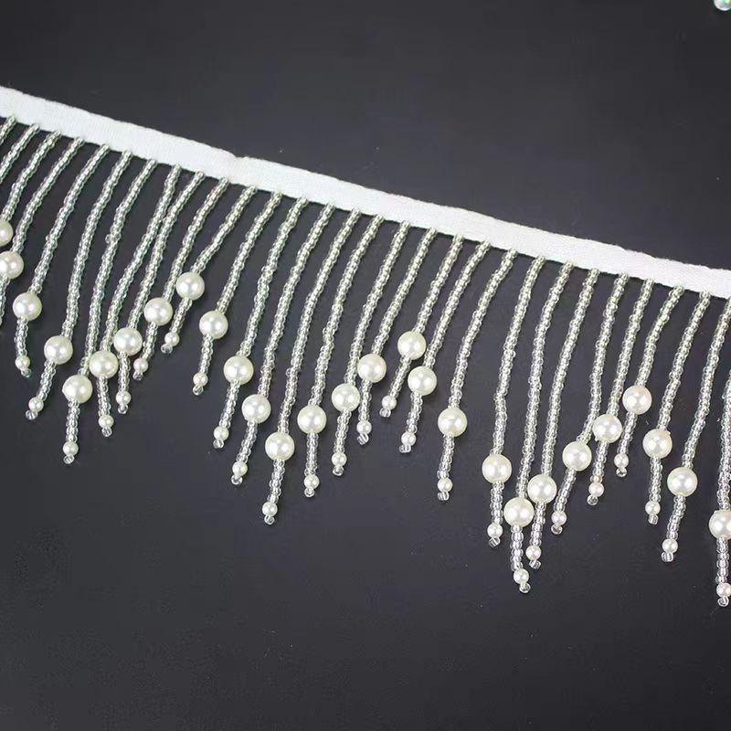 Frange perlée faite à la main : blanche, dorée, rouge, noire, rose – 90 cm de long