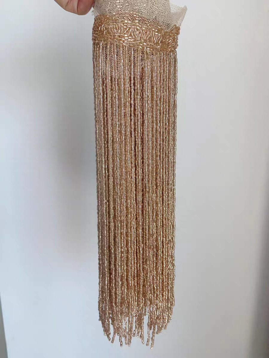 Handmade 180cm long 10 inch wide 2 cut Seed Beads Beaded Fringe, lampshade wedding dress costume DIY fringe trim tassle, Rose Gold