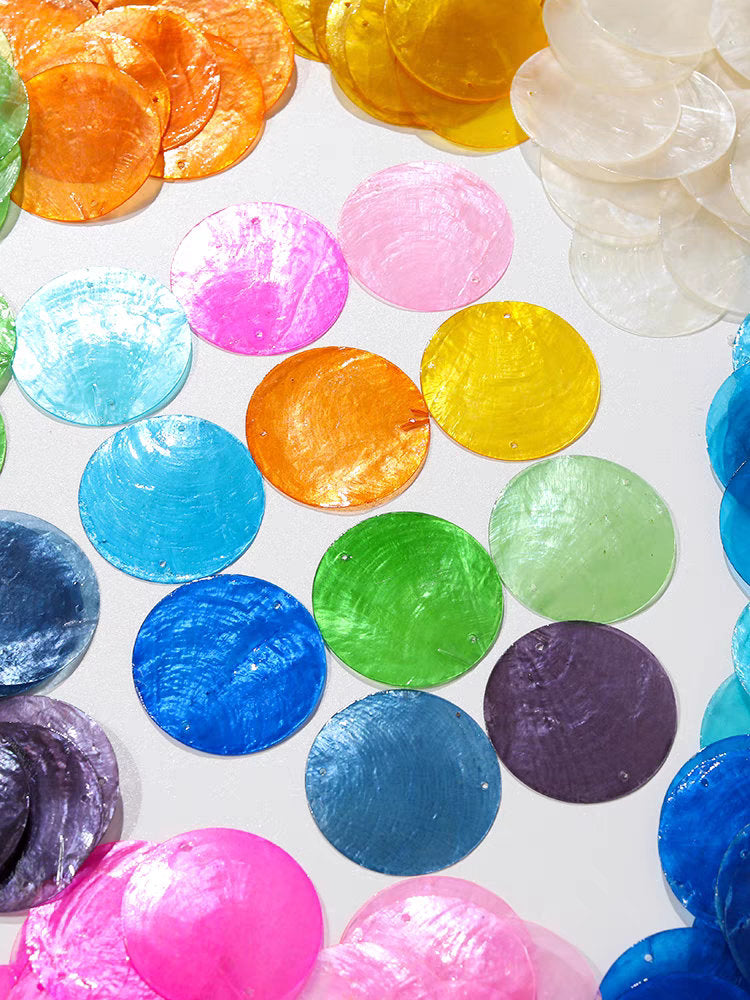 100pcs 30mm Dyed Natural Mother of Pearl Shell Discs, purple, plum, violet, hot pink, red, orange, green Mother of Pearl MOP Shell Discs