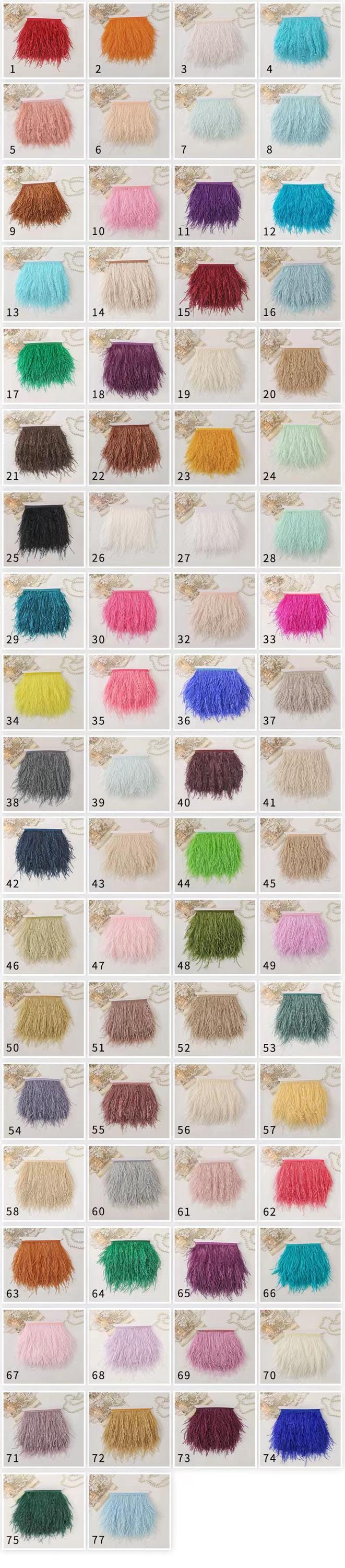 10 Meters 1 ply thick 4-6 Inches Wide Ostrich Feather Fringe,  77 Different Colors, Custom Colors