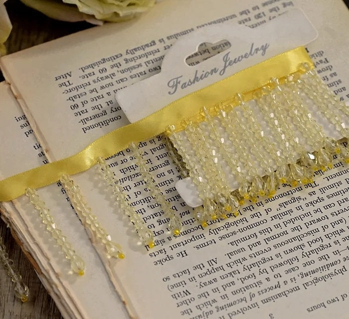 Handgemaakte, glanzende kristallen kralenfranjes van 5,5-6 cm breed, geschikt voor danskleding, trouwjurken, kostuums, lampenkapfranjes, 10 verschillende kleuren.