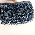 Handgemaakte kralenfranje van 90 cm lang en 3,6-4 inch breed met kristallen kralen, marineblauw, geschikt voor jurken, kostuums en schorten. Kleuren op maat gemaakt.