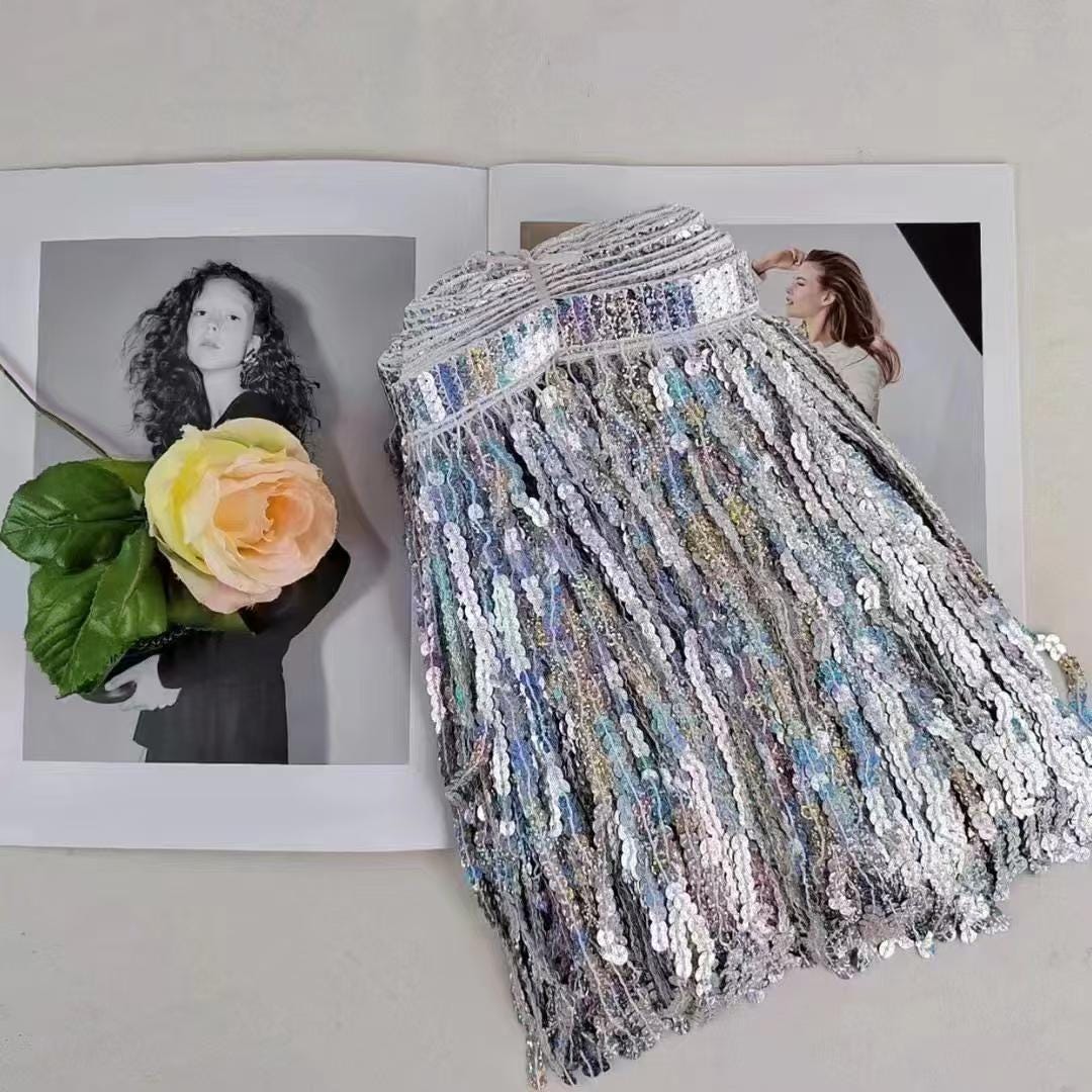 10 Yards Sequin Fringe Trim: 12 Inch Wide Braid Band