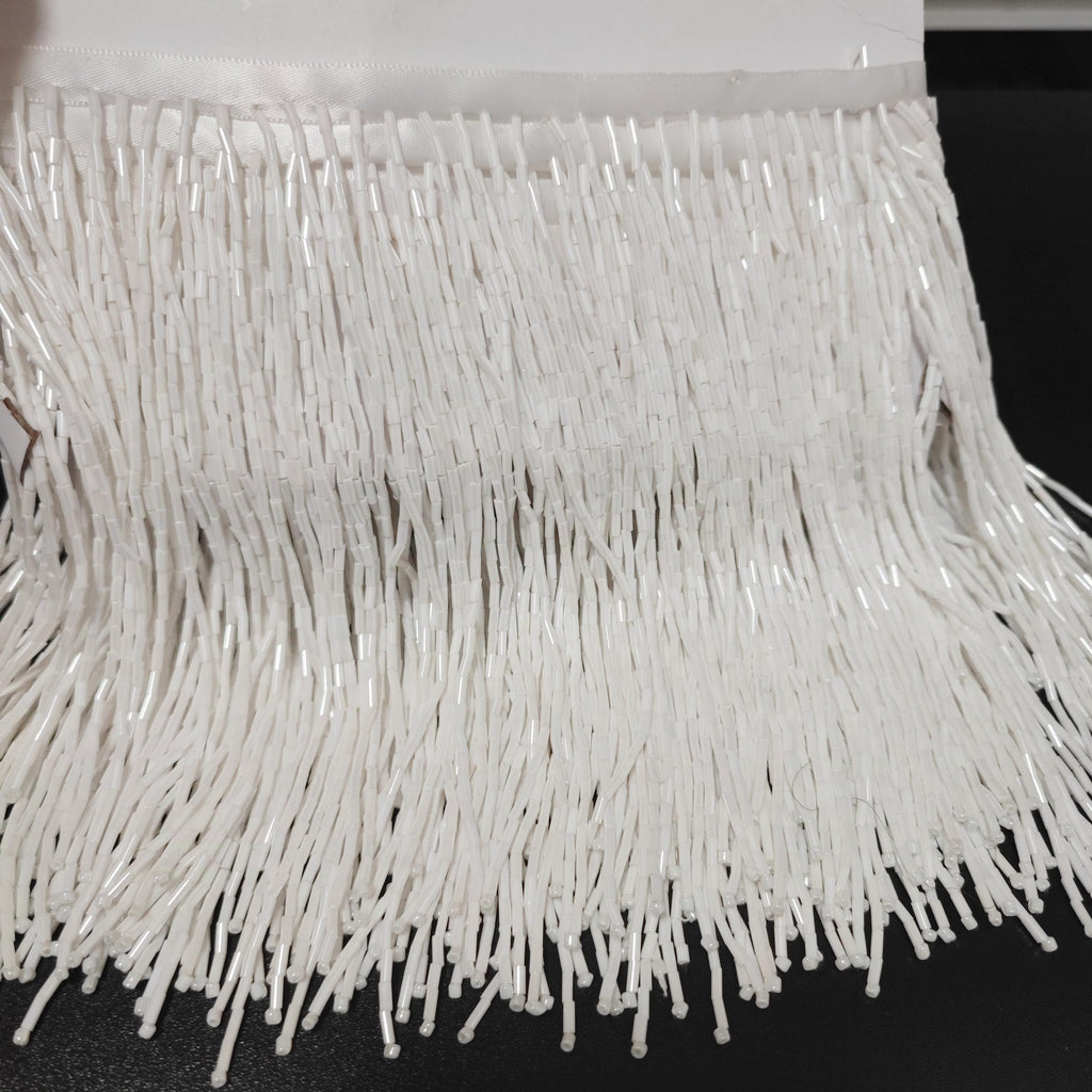 20 cm brede franje van allemaal bugelkralen, zilver, goud, blauw, rood, roze, paars, groen, lampenkap, jurk, kostuum, haute couture franje, op maat gemaakt