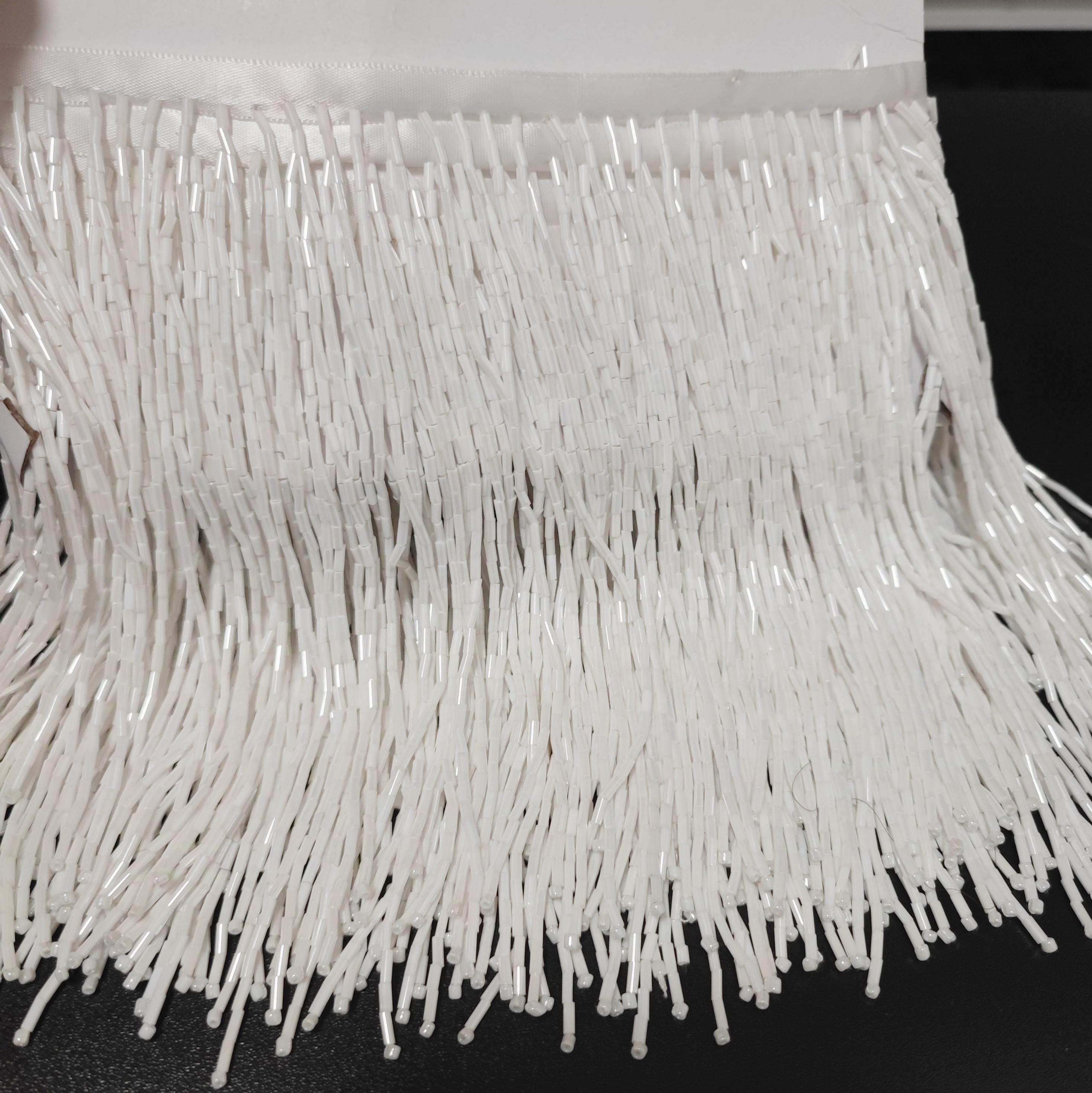 20 cm brede franje van allemaal bugelkralen, zilver, goud, blauw, rood, roze, paars, groen, lampenkap, jurk, kostuum, haute couture franje, op maat gemaakt