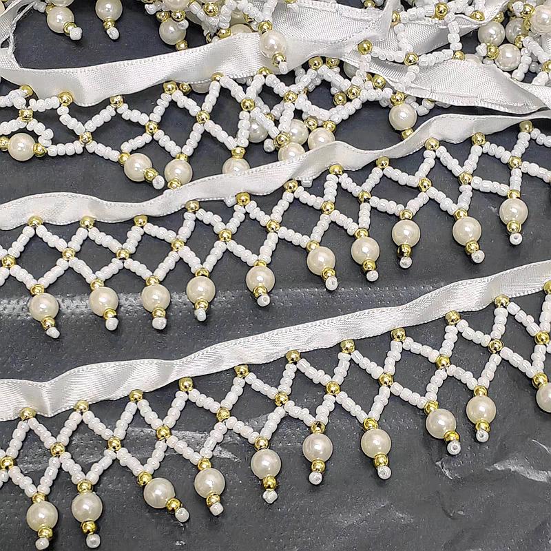 Franges perlées faites main (90 cm de long, 3,5 cm de large) pour robes de mariée, vêtements de danse et costumes. Fournitures de couture DIY.