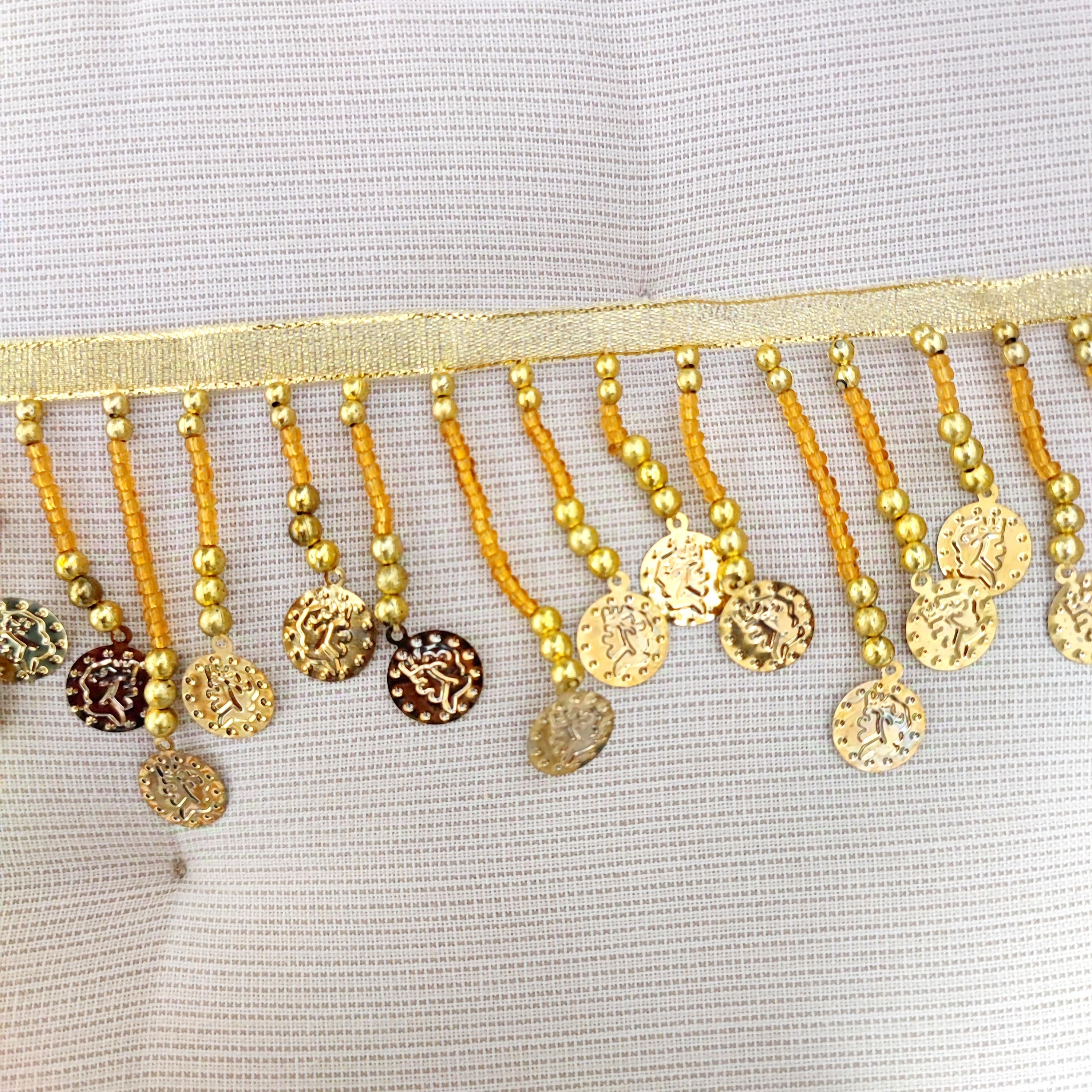 Frange à perles métalliques en forme de pièces : perles de rocaille dorées et argentées (90 cm)