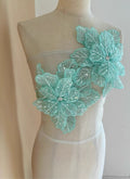 Écussons perlés faits main, motif floral, 23 cm, menthe, fournitures de couture pour robes de mariée et costumes (DIY)