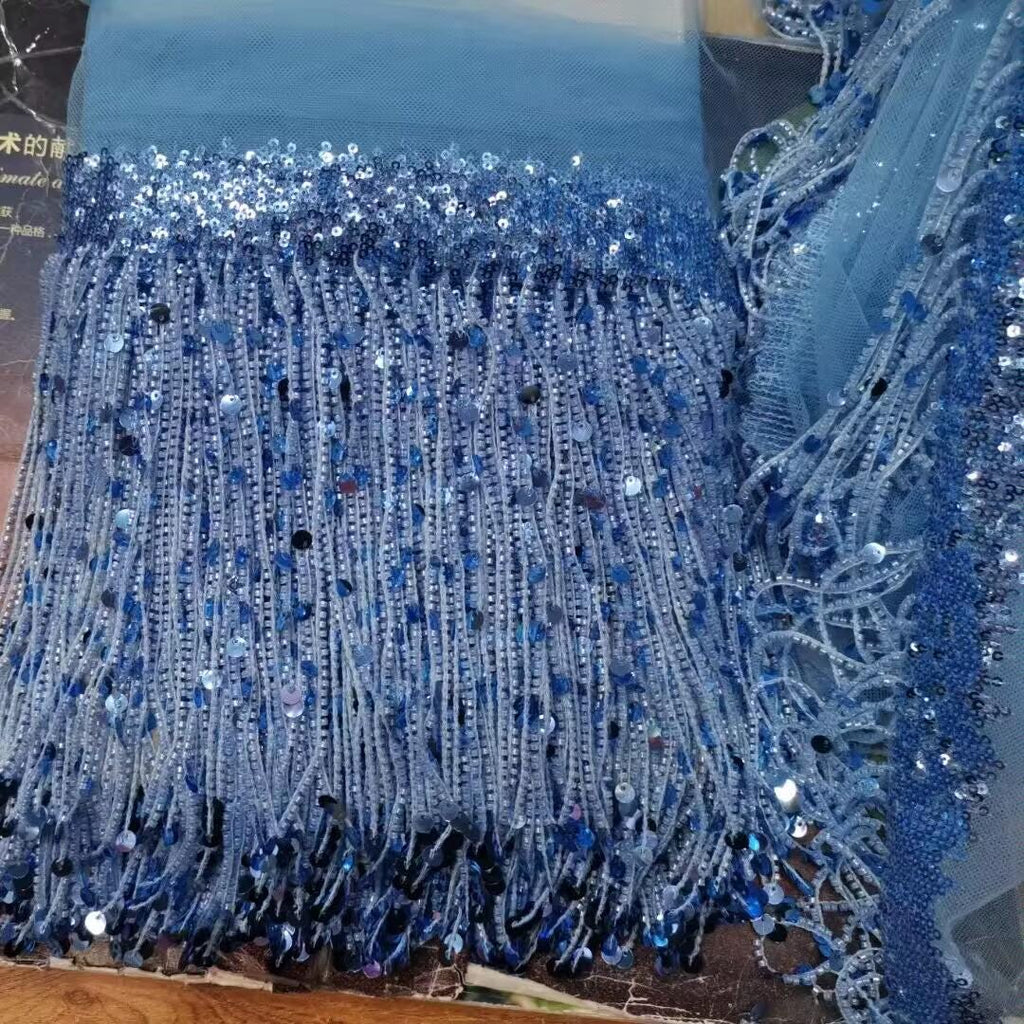 Sequins Beads Fringe: 6-inch Wide Dress Costume Trim (10 Yards)