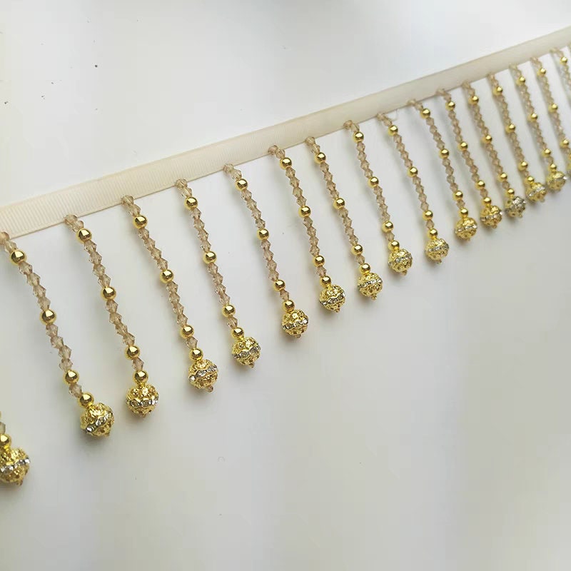 Handgemaakte franje van strass-steentjes en kristallen kralen, 90 cm lang en 8 cm breed, geschikt als lampenkapfranje, franje voor jurken, gordijnen of andere doe-het-zelfprojecten.