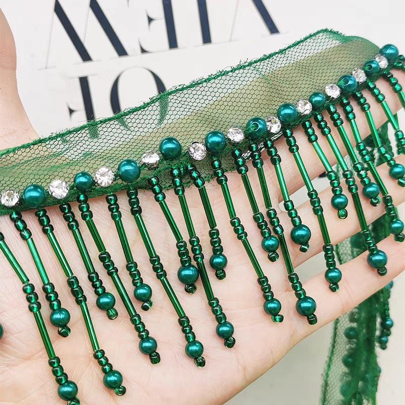 Parel- en strassfranje: goud, roze, wit en meer (90 cm lang)