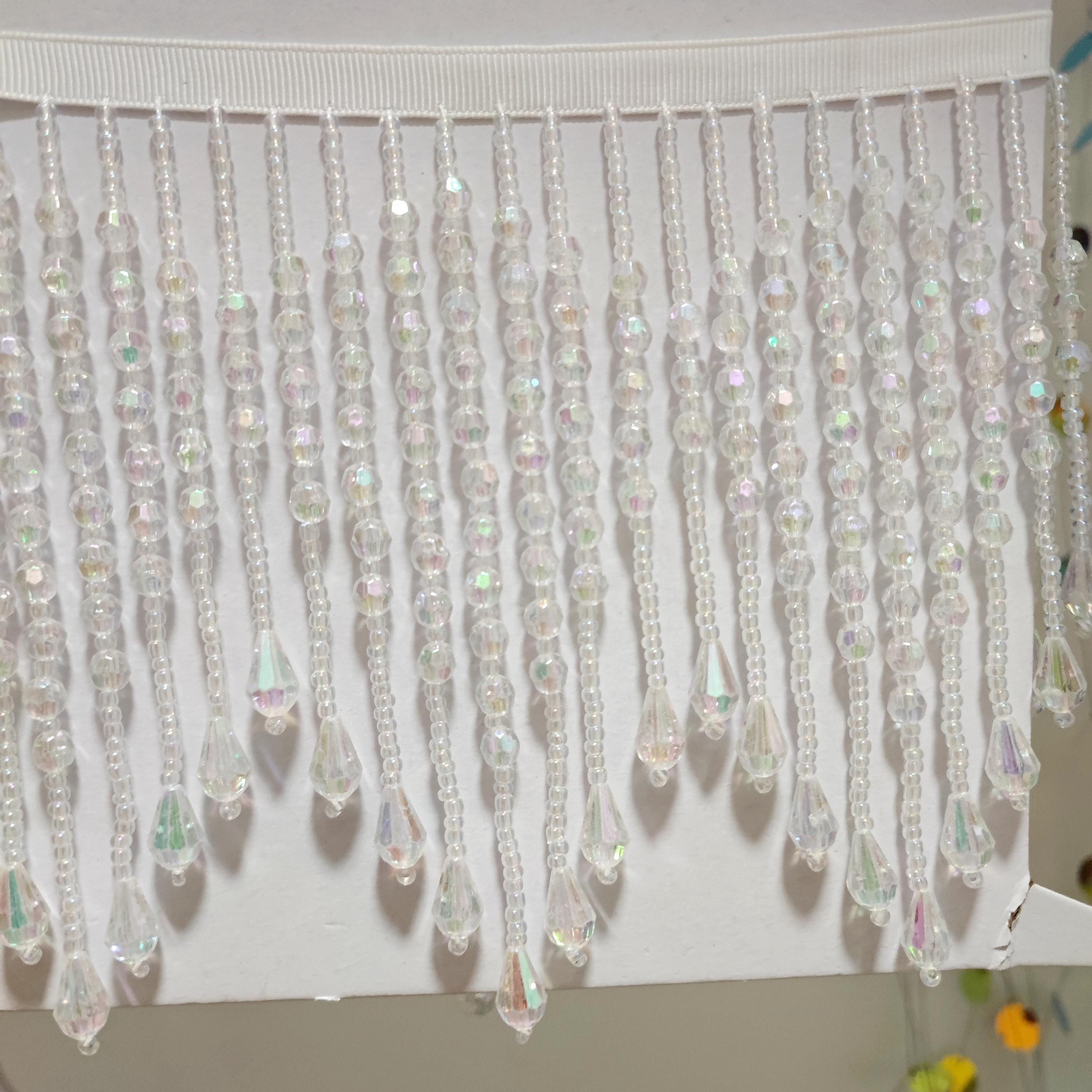 Franges perlées en perles acryliques à chevrons, 90 cm de long x 14 cm de large, pour robe, costume, rideau, abat-jour. Couleurs disponibles : AB transparent, or iris et couleurs personnalisées.