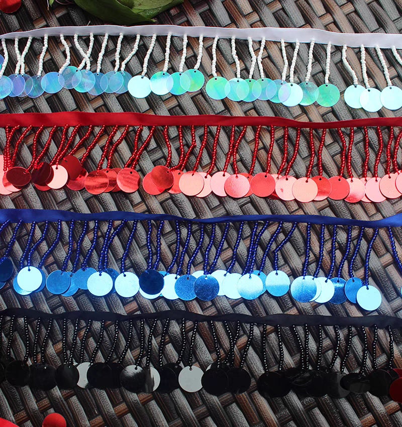 Franges en perles de rocaille et sequins faites main : garniture de couture à faire soi-même