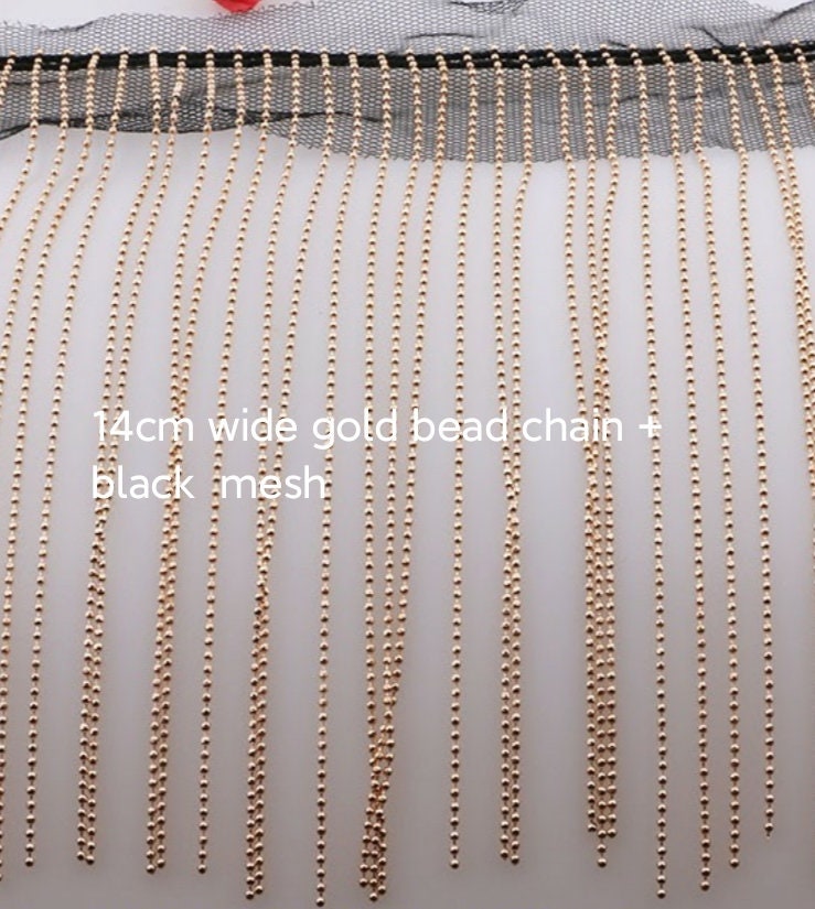 Frange en chaîne de perles de cuivre de 1 m de long et 15 cm de large, frange en chaîne de perles argentée, dorée ou canon de fusil de 15 cm de large pour abat-jour