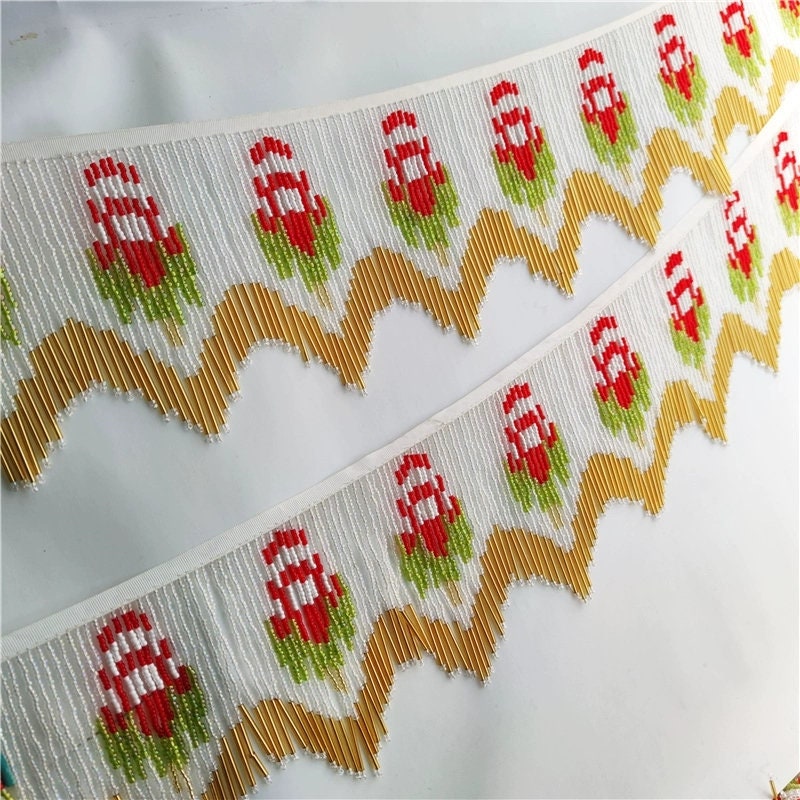 Handgemaakt, 100 cm lang en 15 cm breed, met bloemenpatroon, kralenfranjes, gordijn, lampenkap, tafelloper, doe-het-zelf naaibenodigdheden