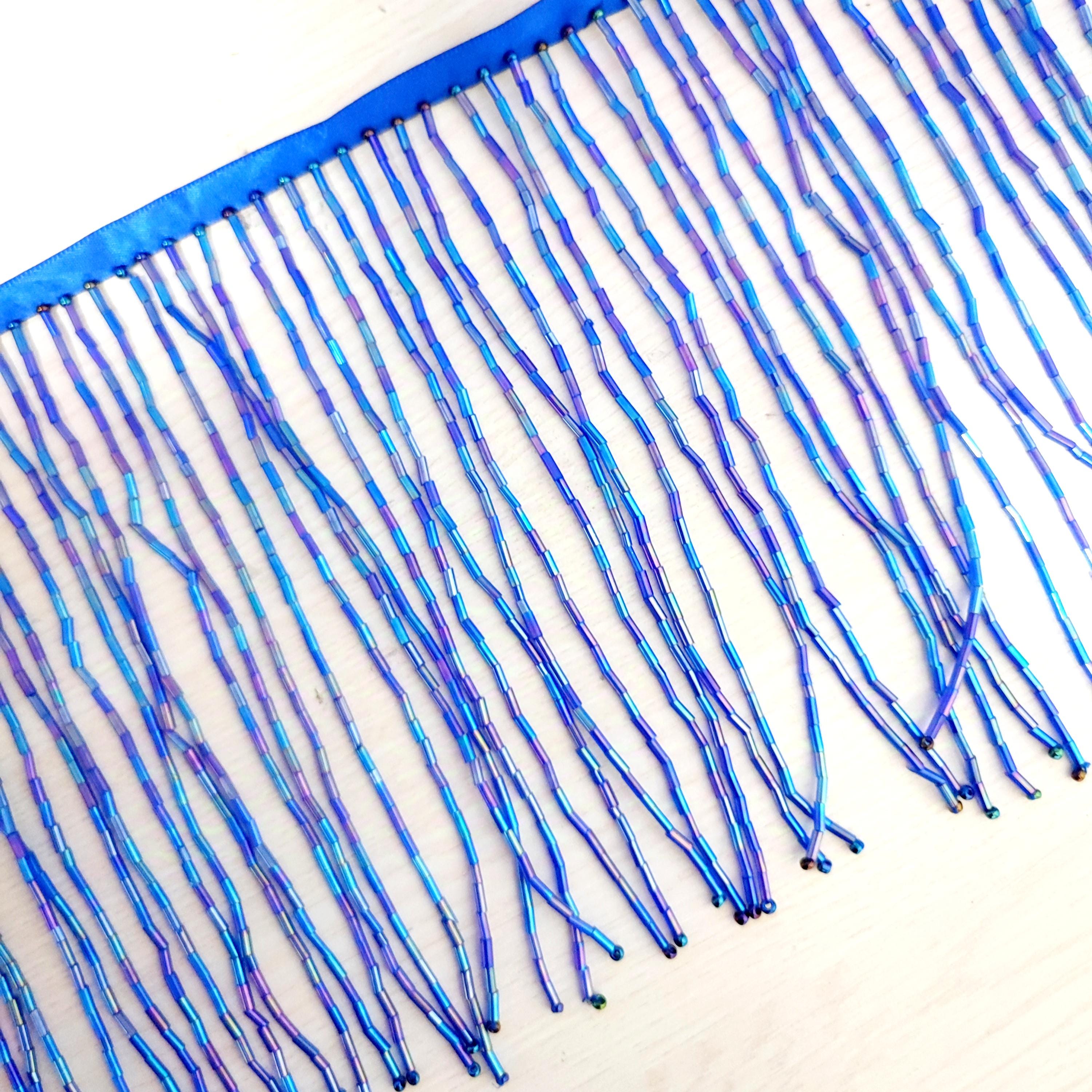 Handmade Iris Sapphire Bugle Bead Fringe: Couture Costume Tassel