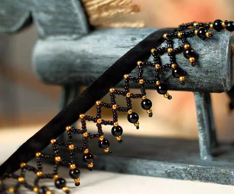 Franges perlées faites main (90 cm de long, 3,5 cm de large) pour robes de mariée, vêtements de danse et costumes. Fournitures de couture DIY.