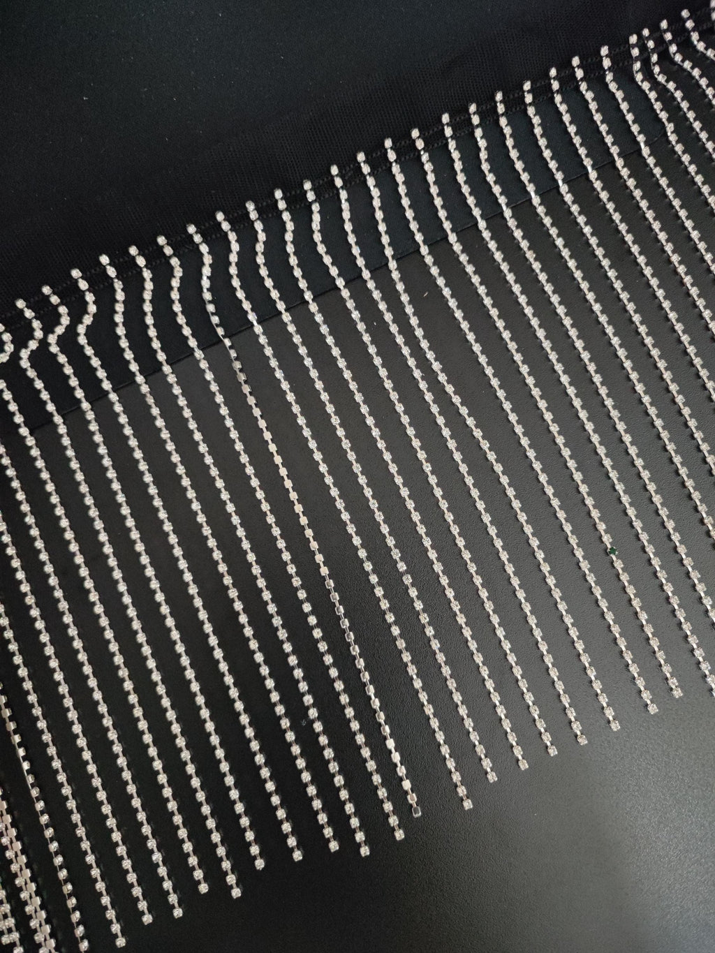 91cm Long 18cm Wide Shiny Rhinestone Chain Bead Fringe, Silver Chain with 2mm Clear Rhinestone Beaded Fringe