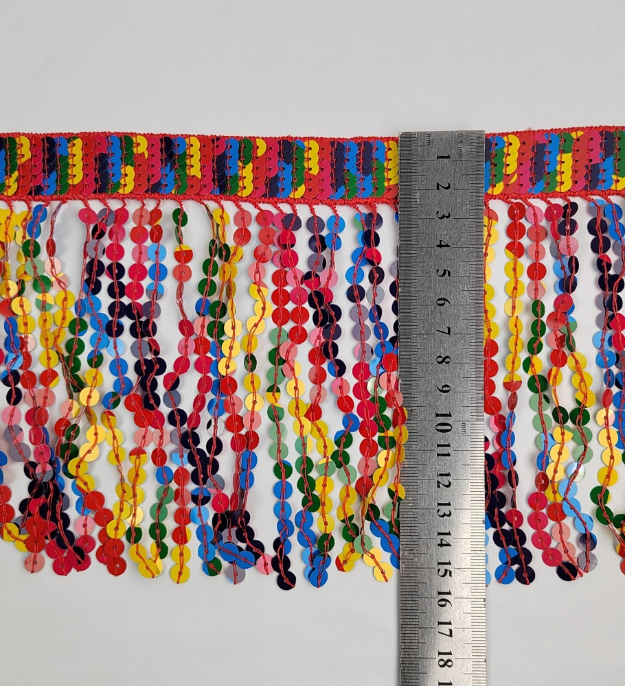 10 yards 6 inch wide Thick braided band Rainbow Sequins Fringe, Different colors in