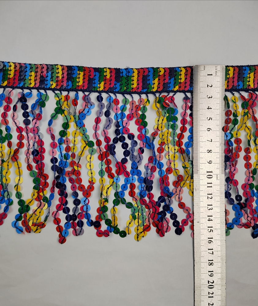 10 yards 6 inch wide Thick braided band Rainbow Sequins Fringe, Different colors in