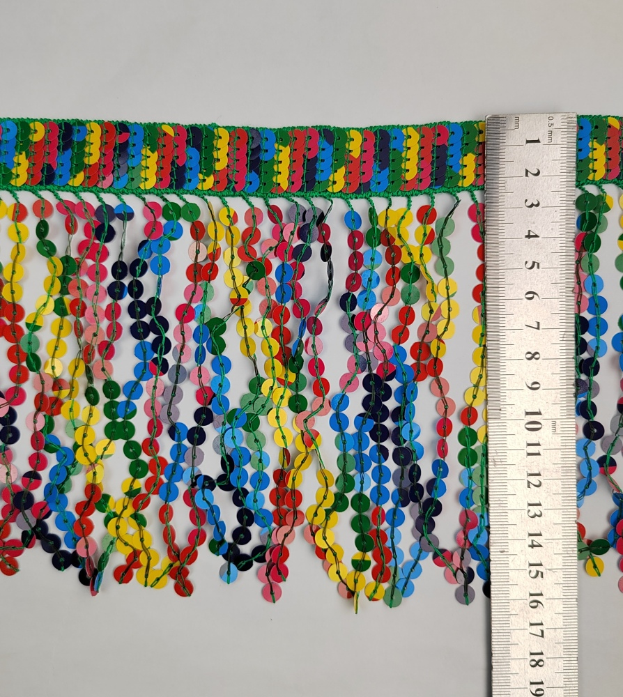 10 yards 6 inch wide Thick braided band Rainbow Sequins Fringe, Different colors in