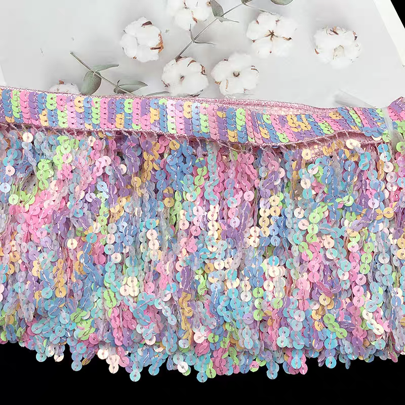 10 yards 6 inch wide Thick braided band Rainbow Sequins Fringe, Different colors in